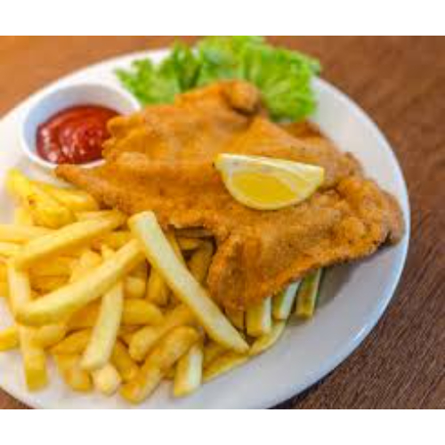 Pollo villaroy con patatas y ensalada