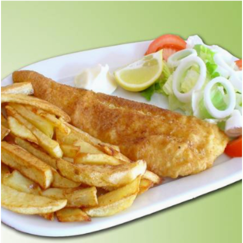 Merluza con patatas y ensalada