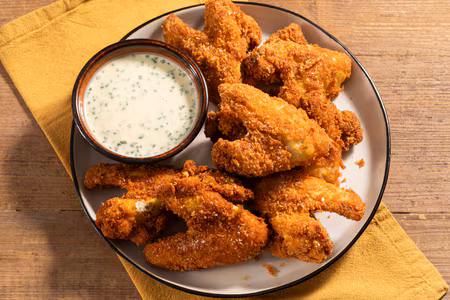 Ali di pollo fritte e saltate con farina e aglio