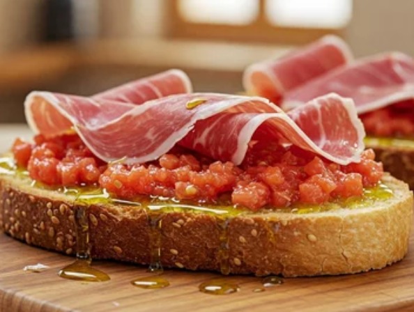 Tostadas con tomate y jamón (1 ud.)
