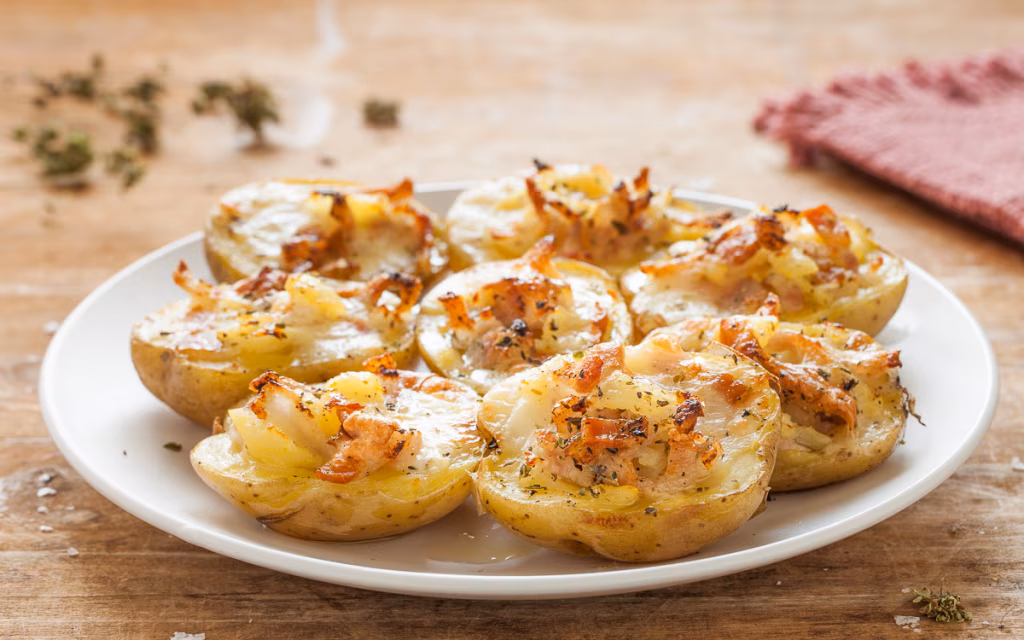 Porzione patate formaggio e salsiccia